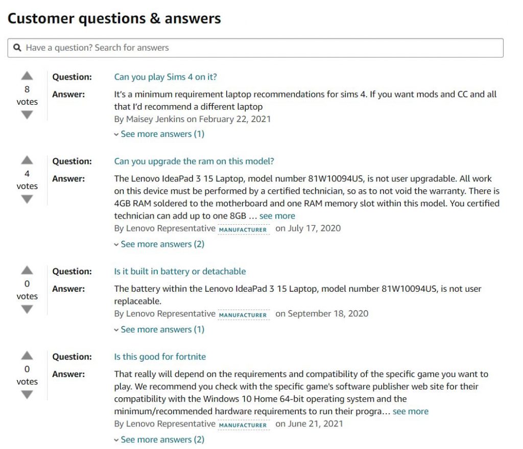 Questions and answers on Amazon for Amazon product reviews
