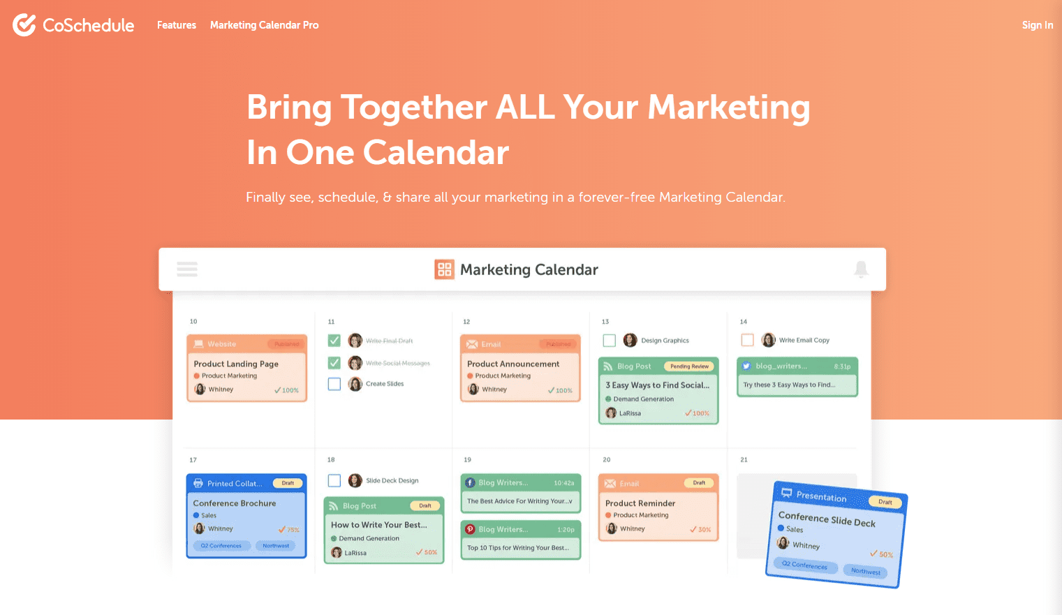 Content planning tool - CoSchedule