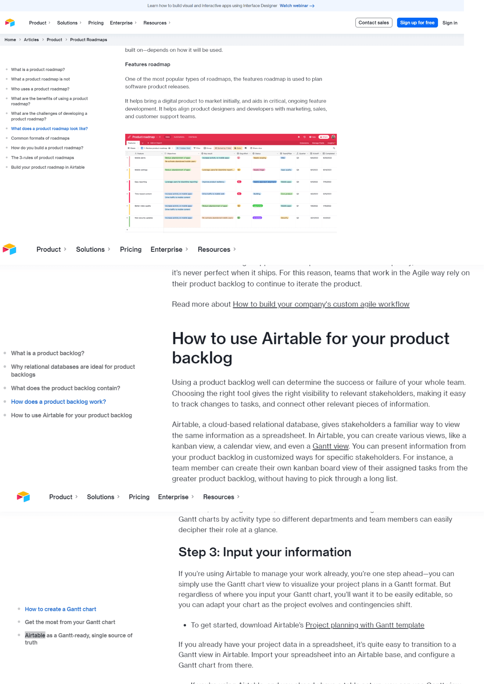 Content marketing case study - Airtable articles example