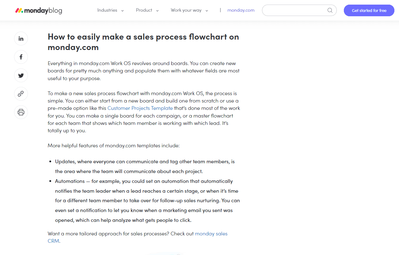 Monday.com content marketing strategy - product-led blog post