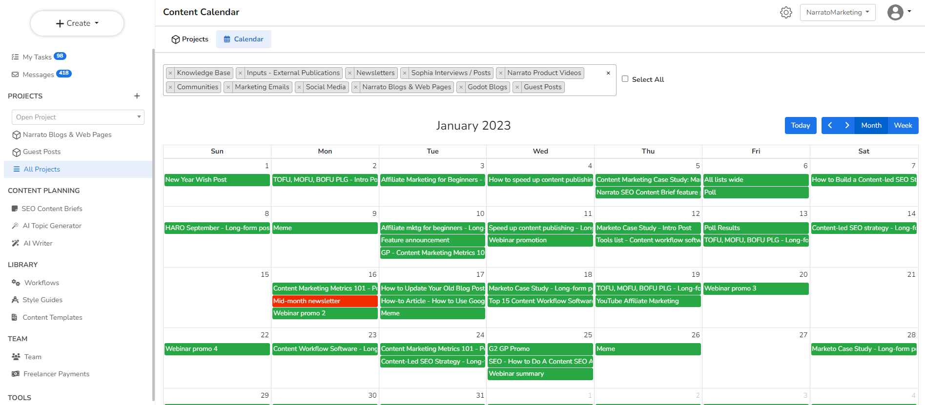 content calendar tools: Narrato