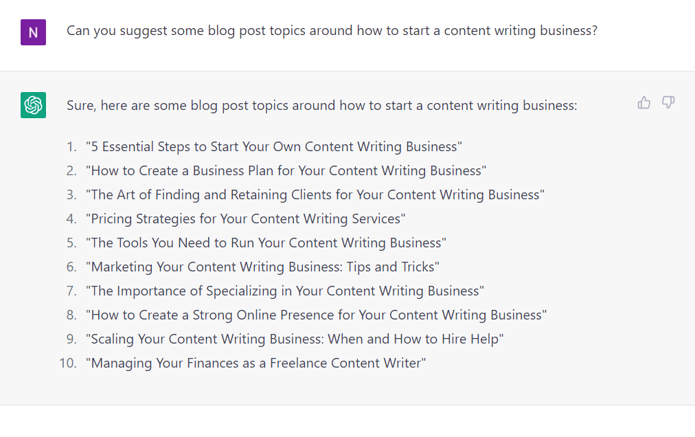 ChatGPT content idea generation