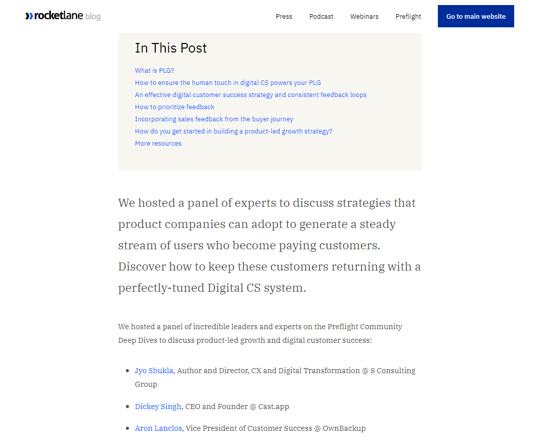 Rocketlane content marketing strategy - Preflight conversations