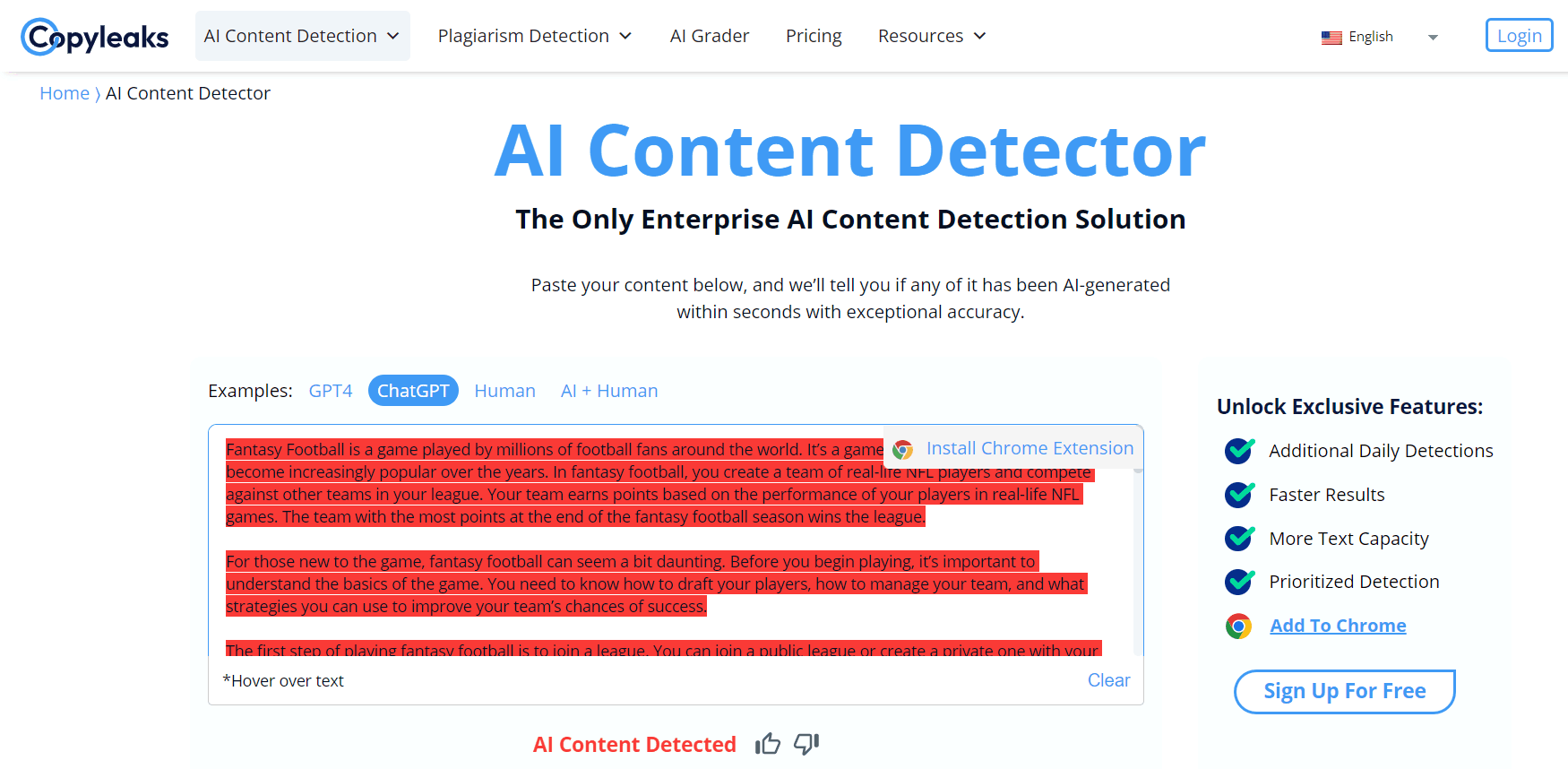 AI content detection tool - Copyleaks
