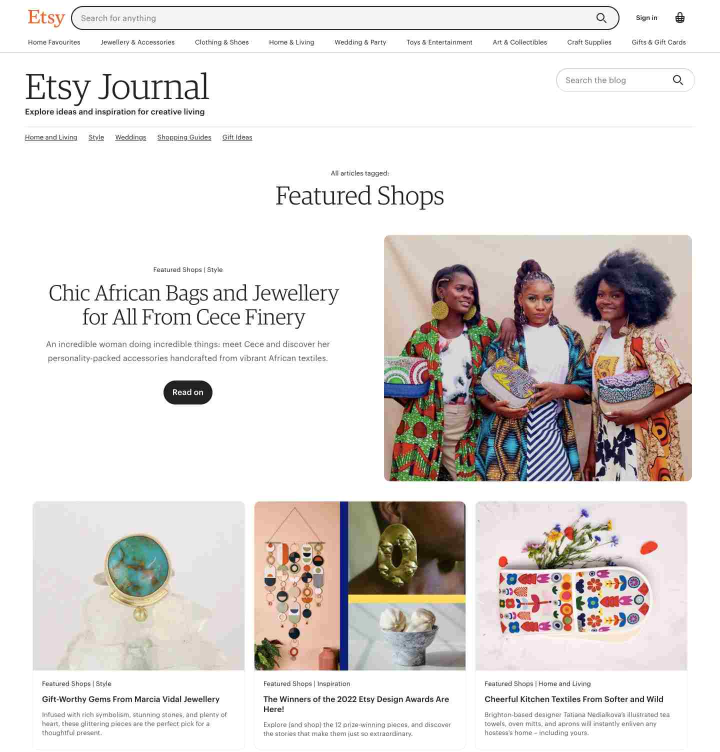 Etsy content marketing strategy: Etsy Featured Shops