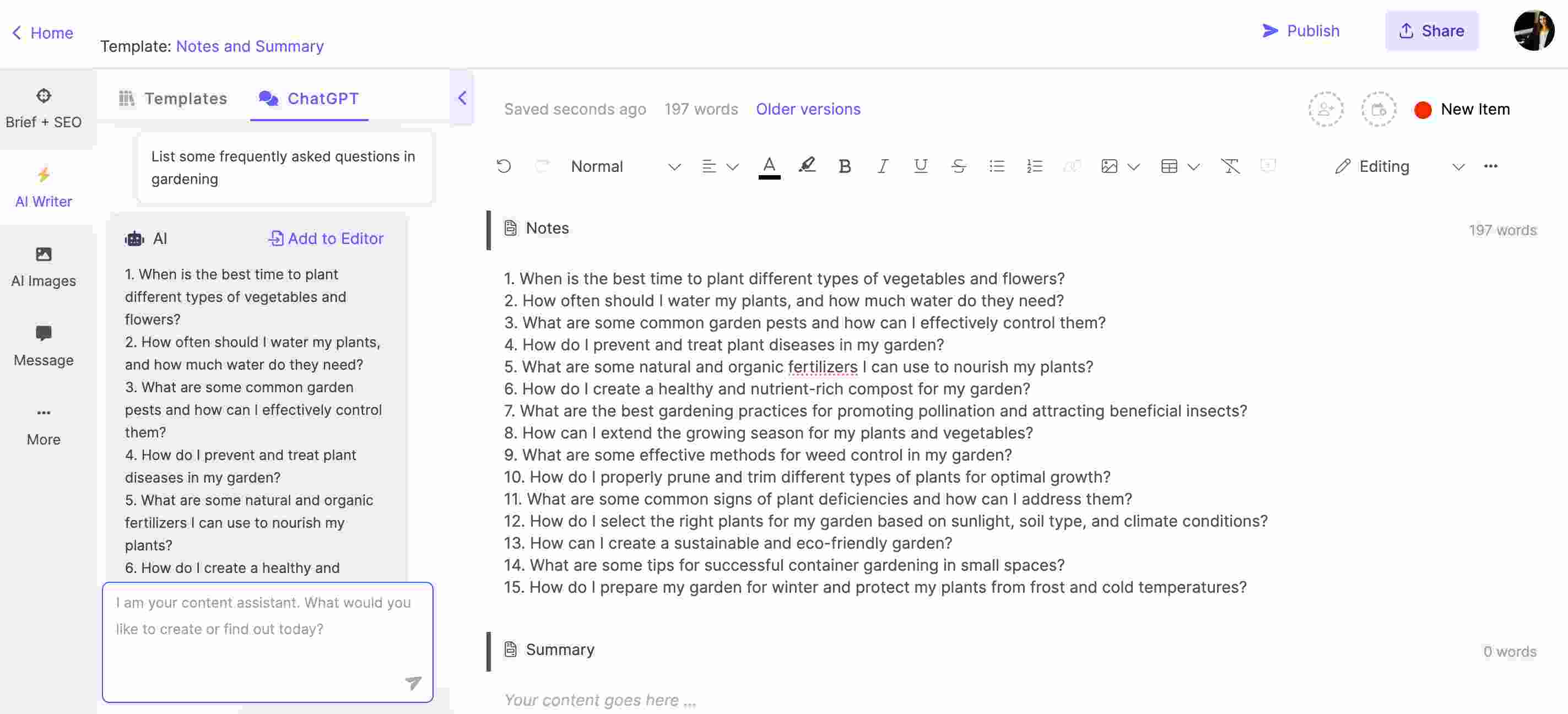 Using Narrato AI Chat for creating FAQs