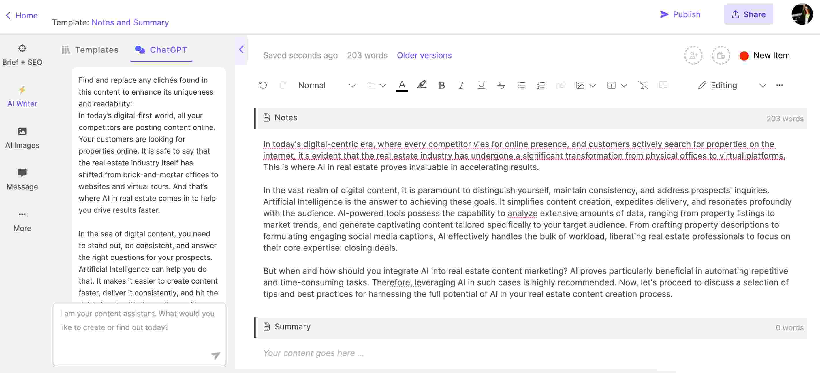 Using Narrato AI Chat for proofreading the content