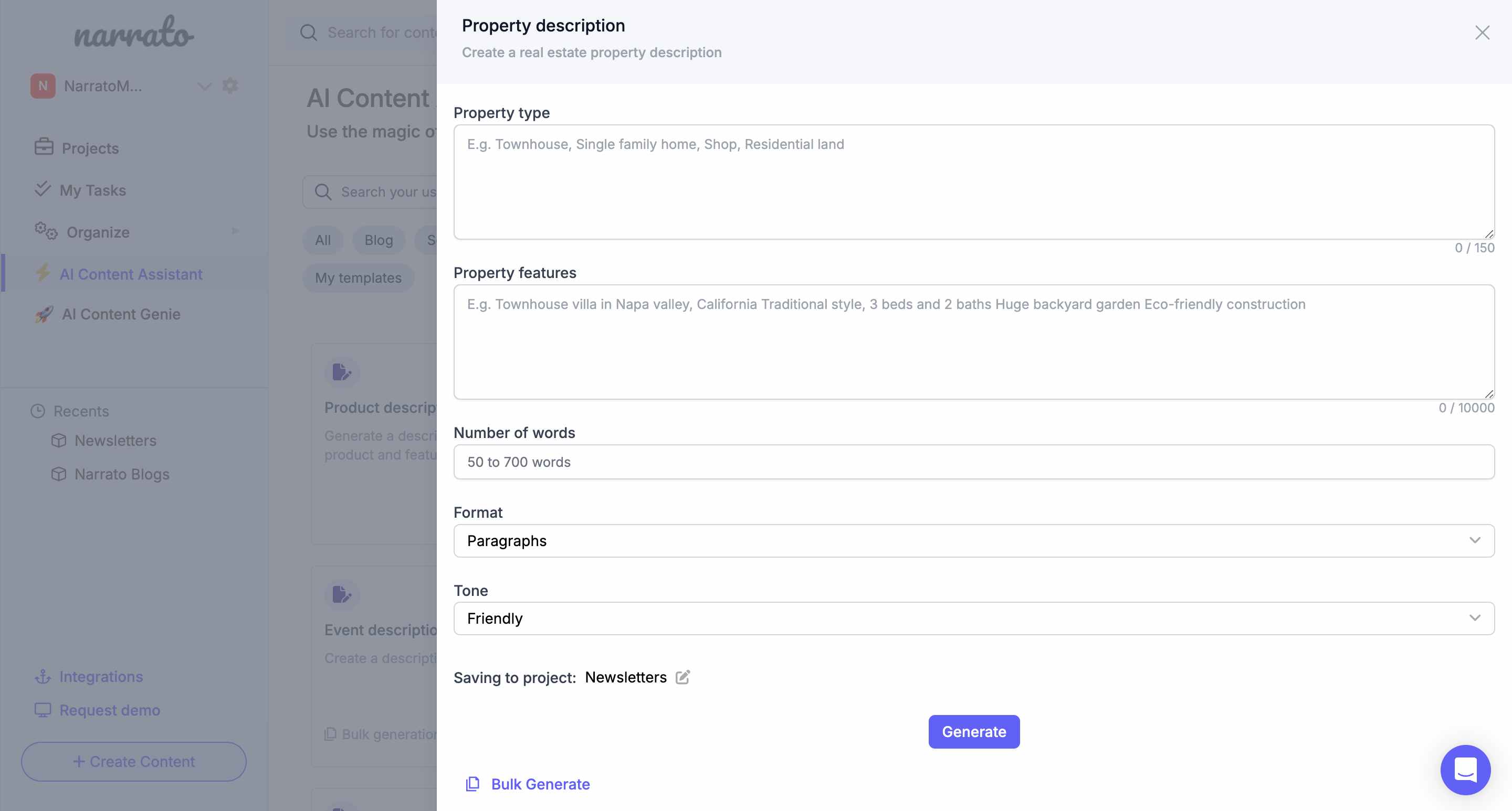 Narrato AI property description generator