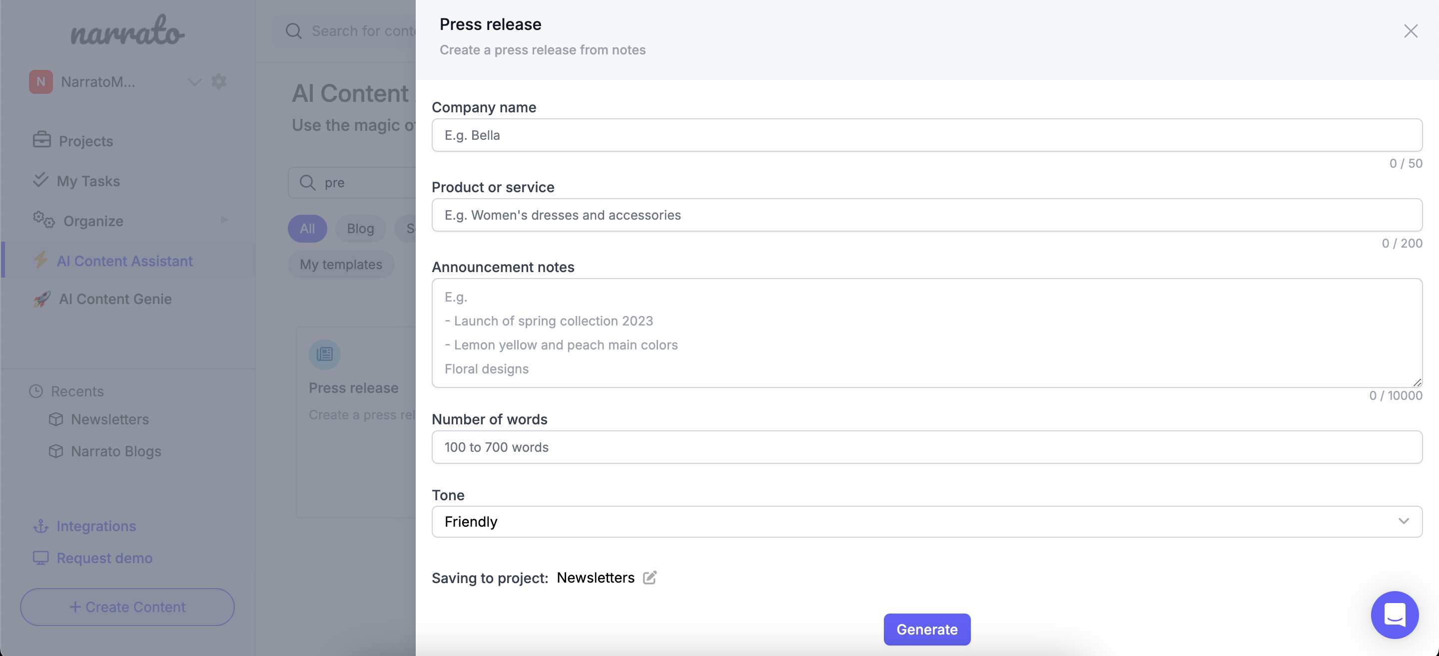 Narrato’s AI Press Release Generator