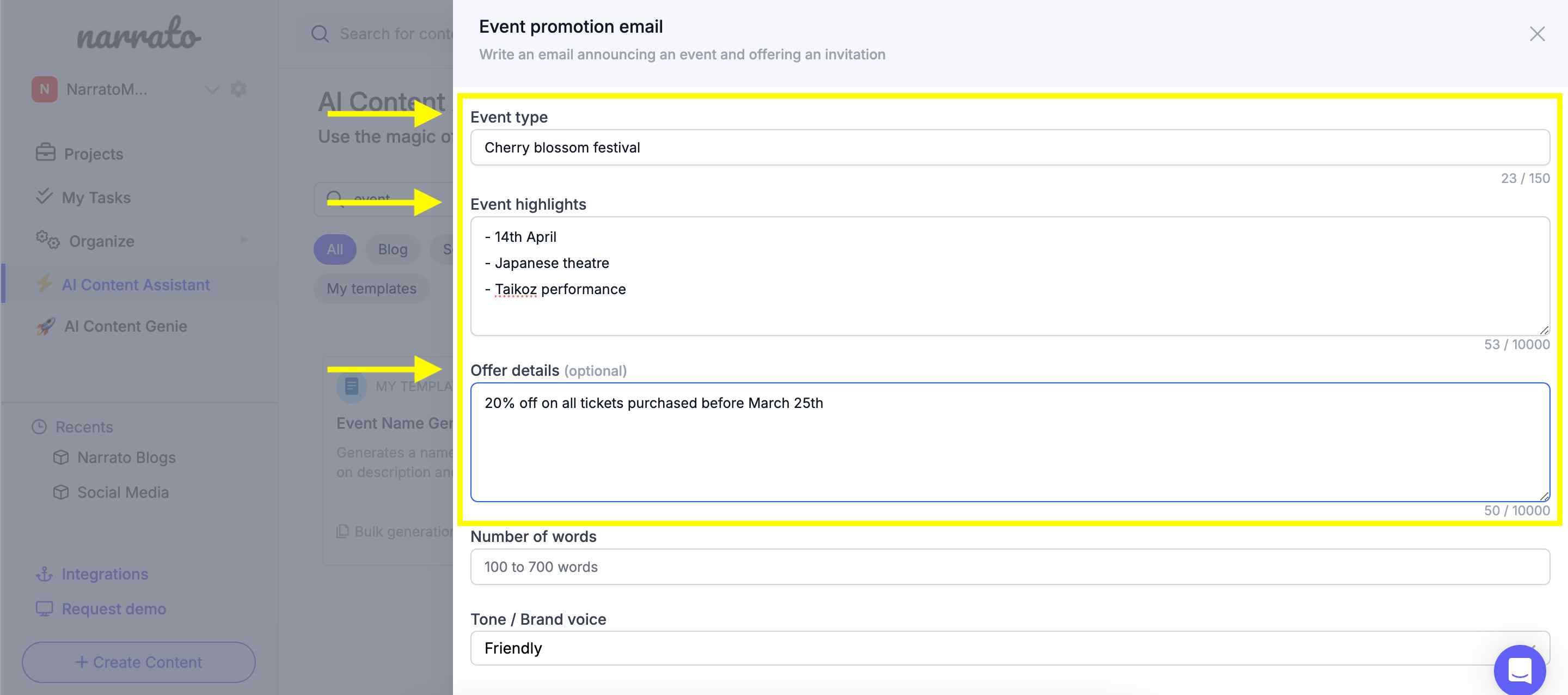 Adding event details in the event promotion email generator