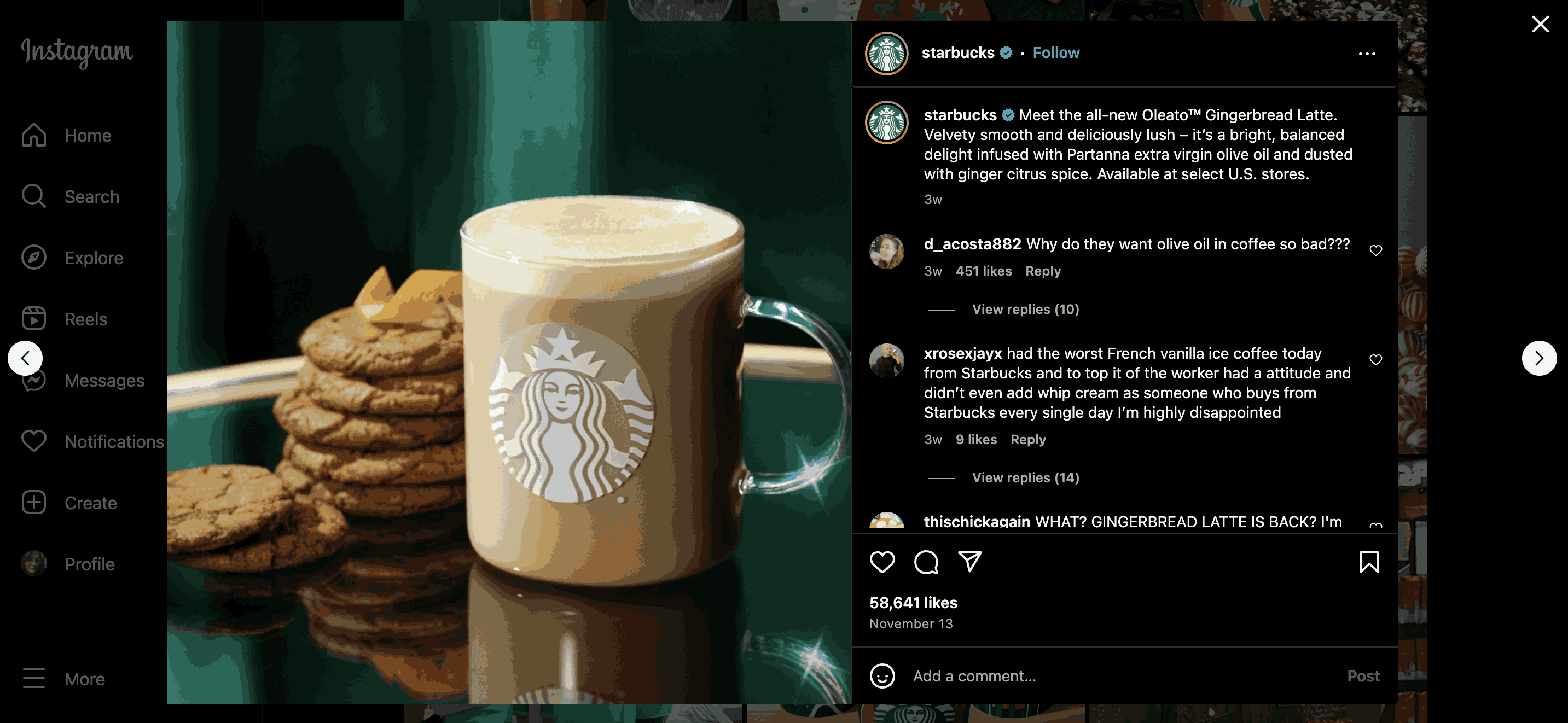 Starbucks post on Instagram