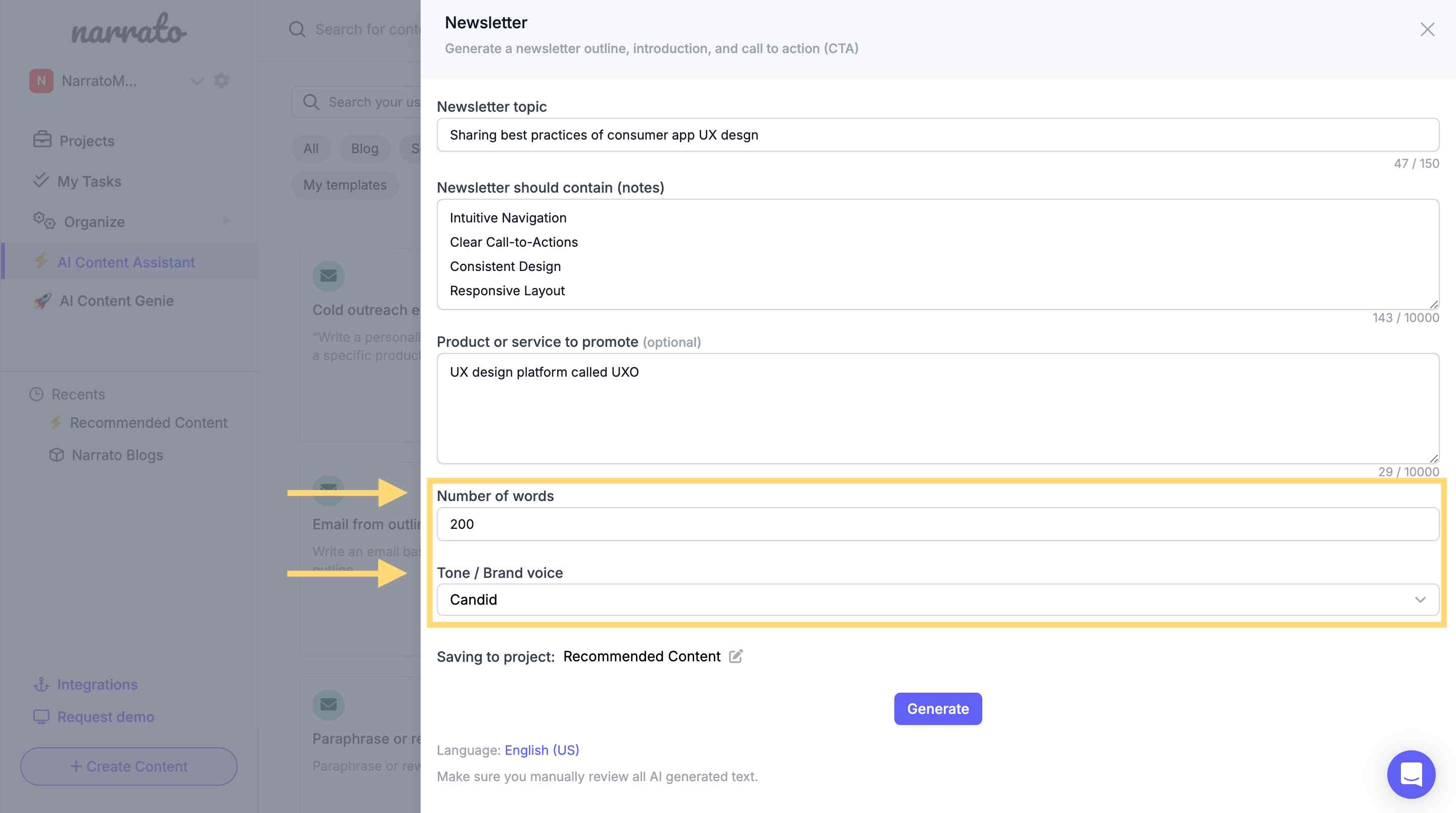 Setting the parameters of the AI newsletter generator