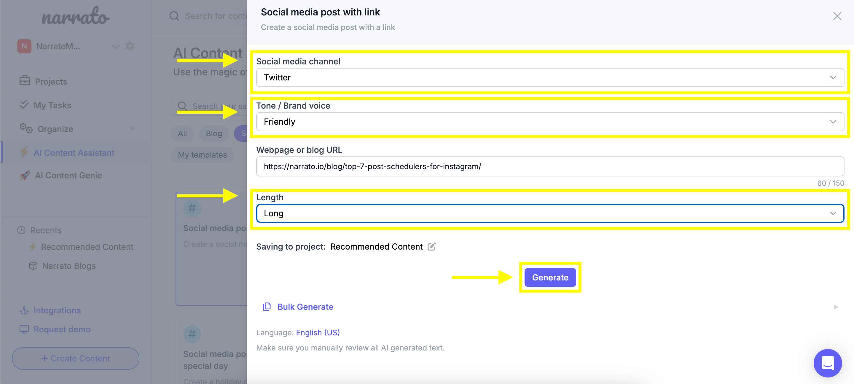 Customizing the social media post with AI