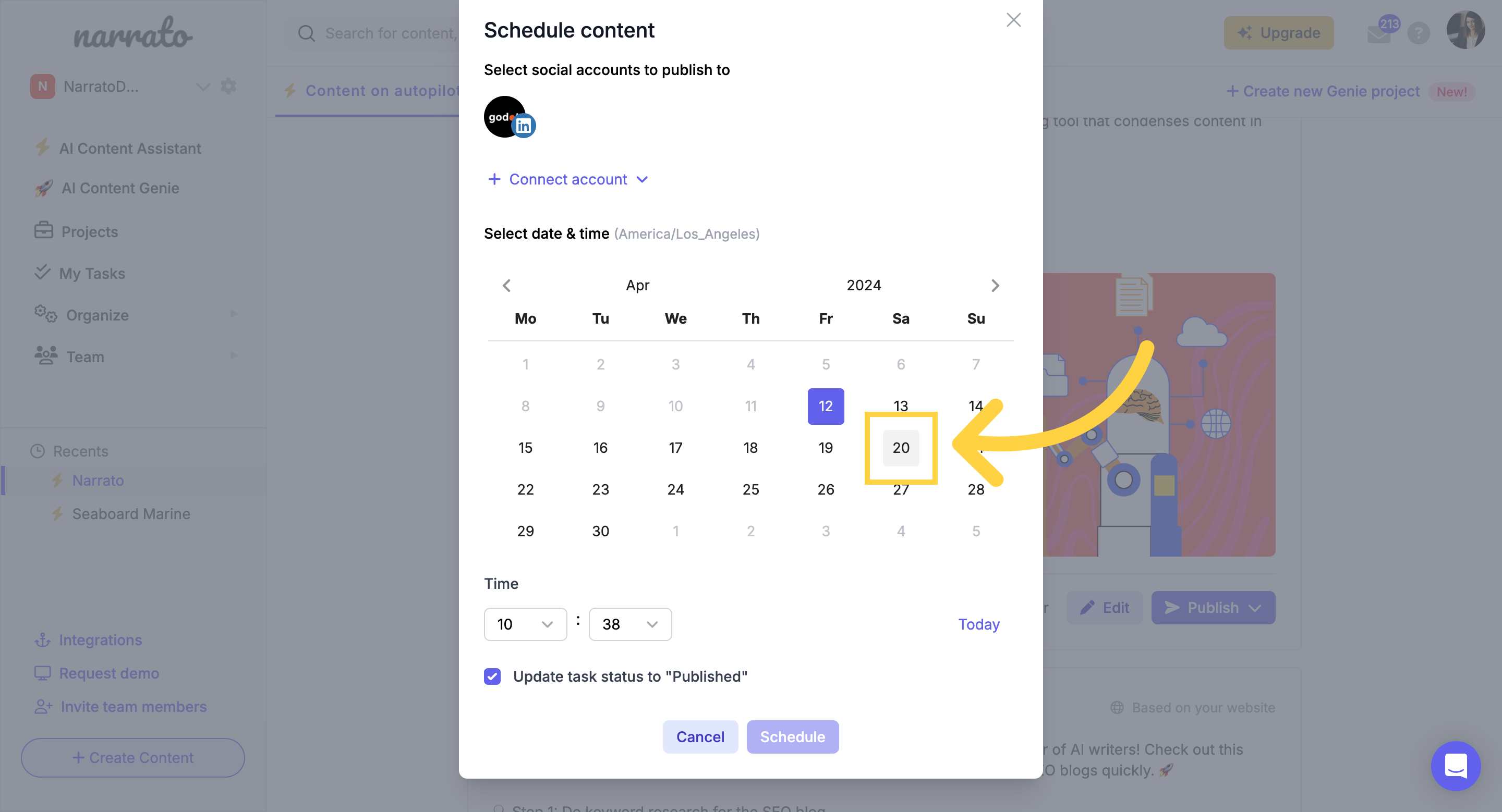 Scheduling social media posts from the AI Content Genie