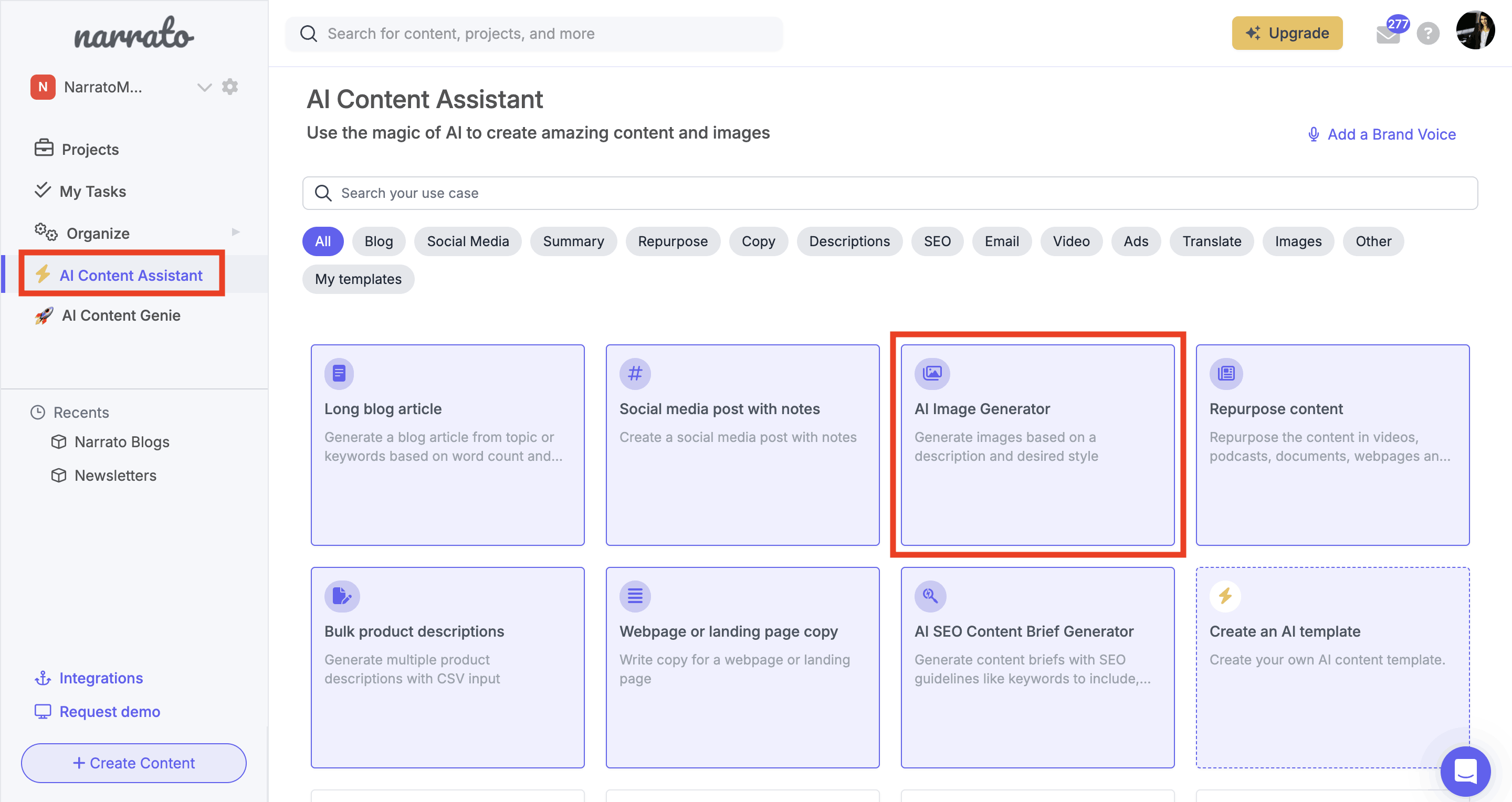 Narrato’s AI Content Assistant with AI Image Generator