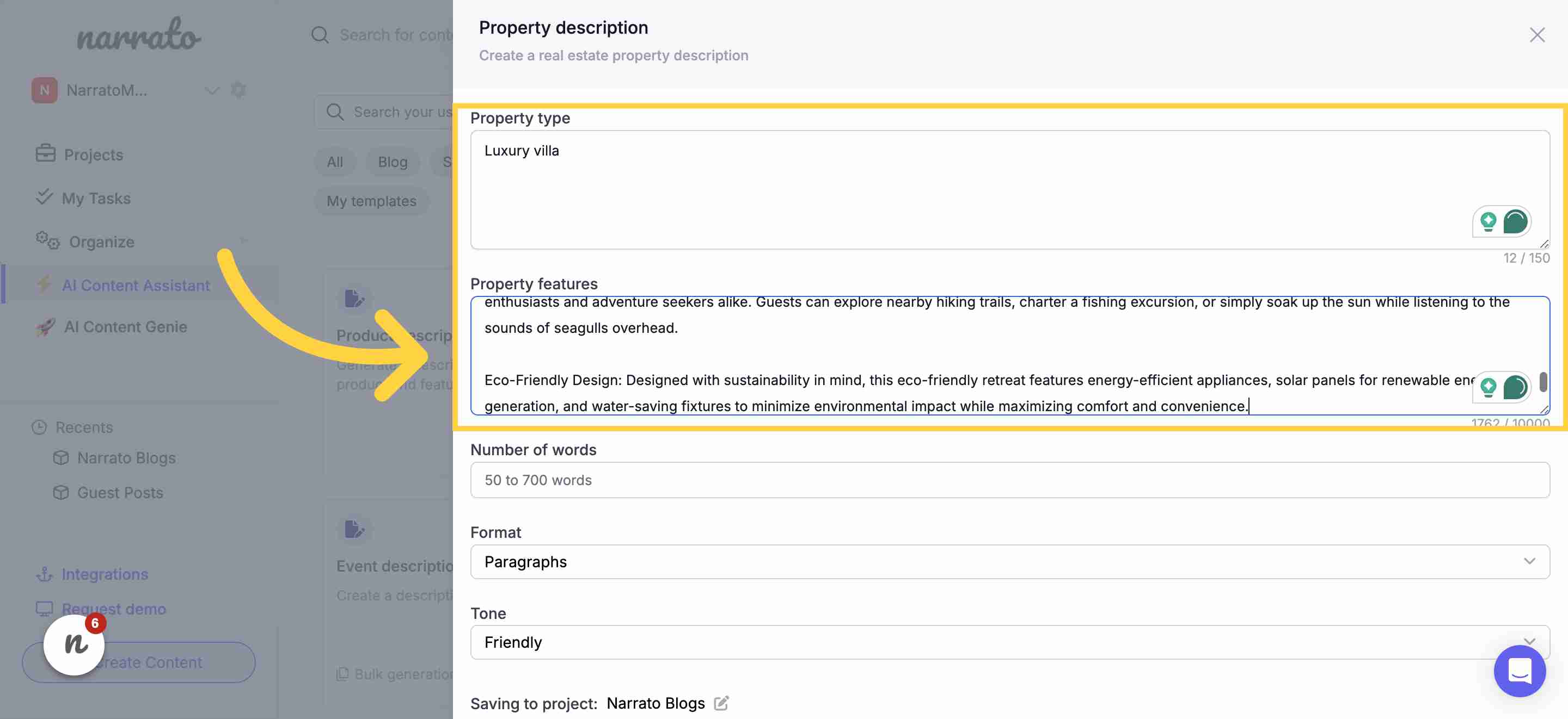 Providing relevant property details to the AI property description generator