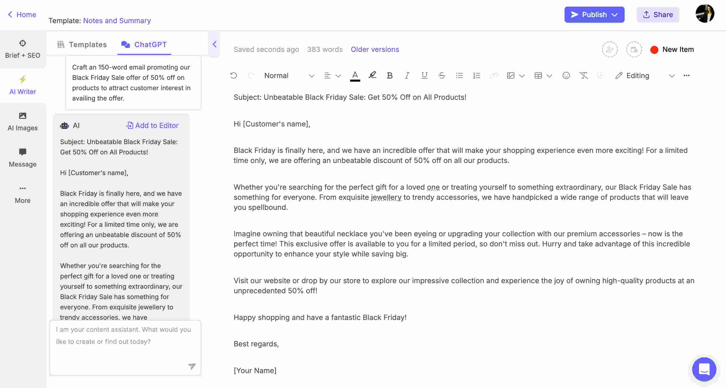 Using ChatGPT prompts for email writing for promotional emails