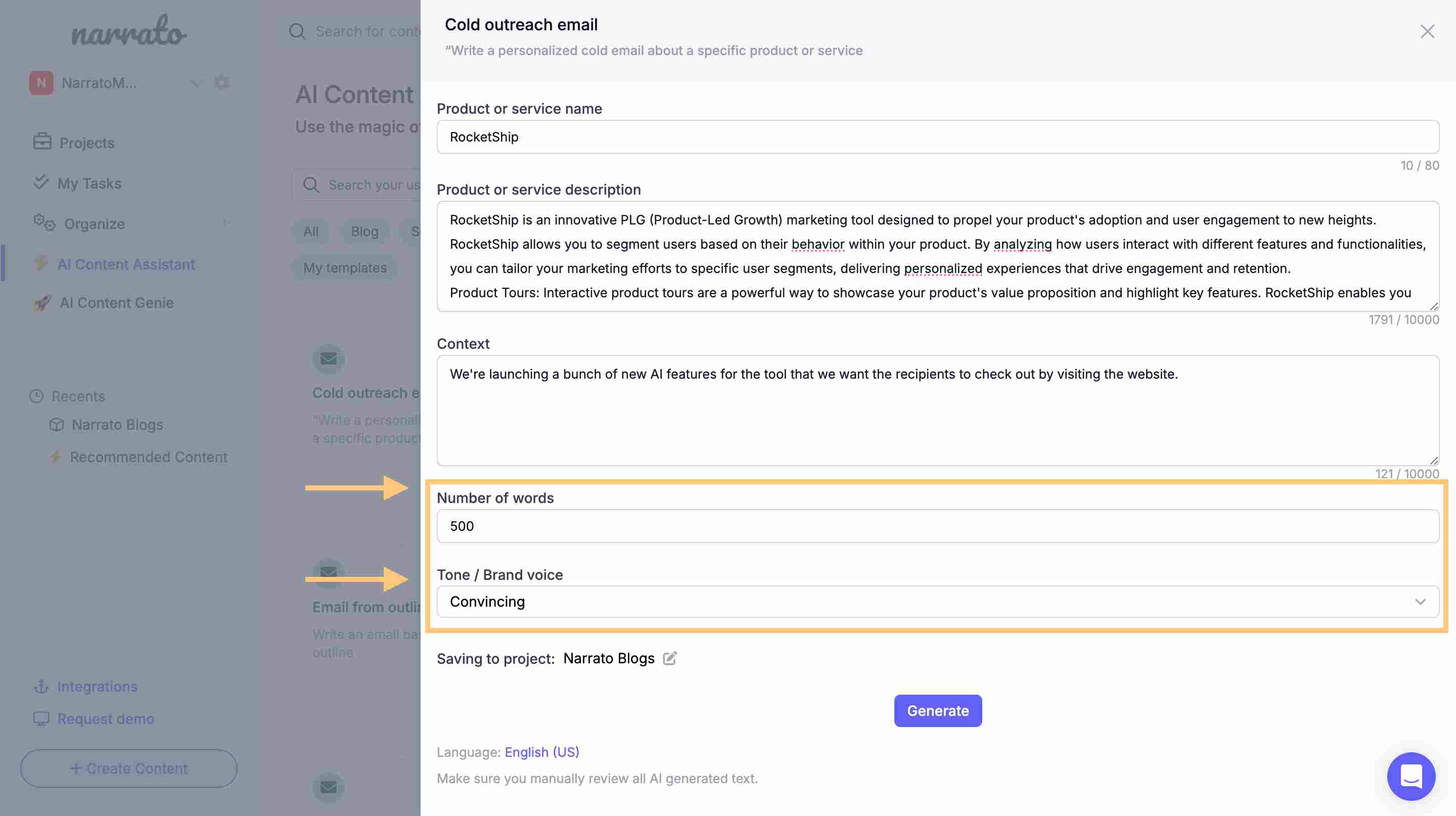 Set the parameters for the AI cold email outreach template