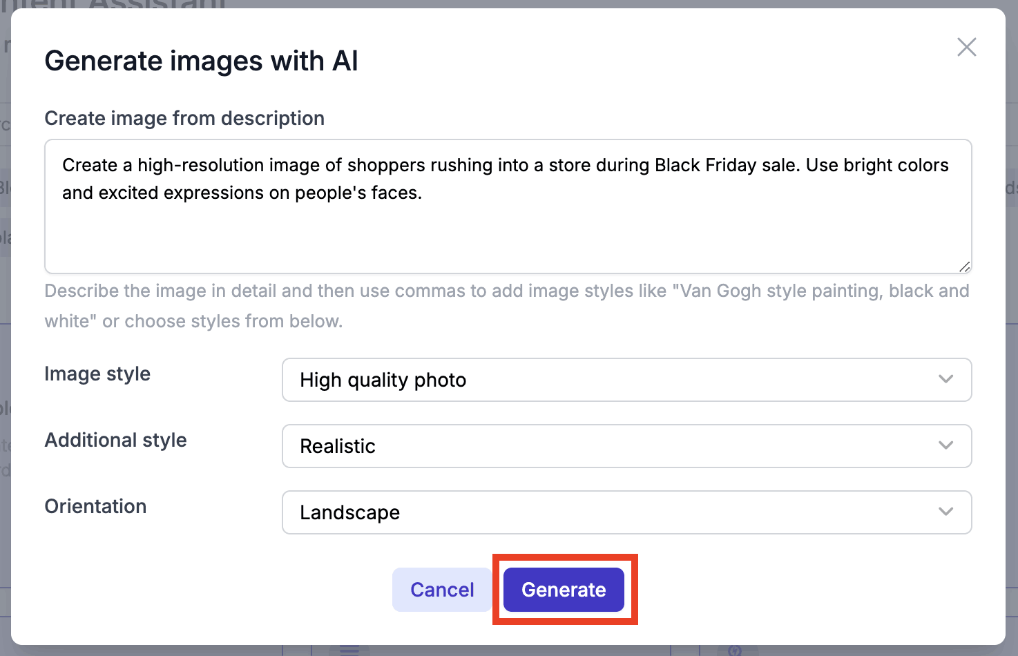 Click the generate button on Narrato’s AI image generator