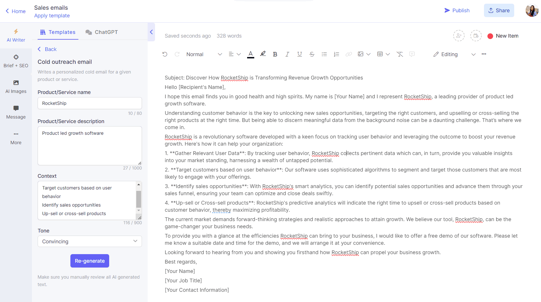 AI text generator for emails