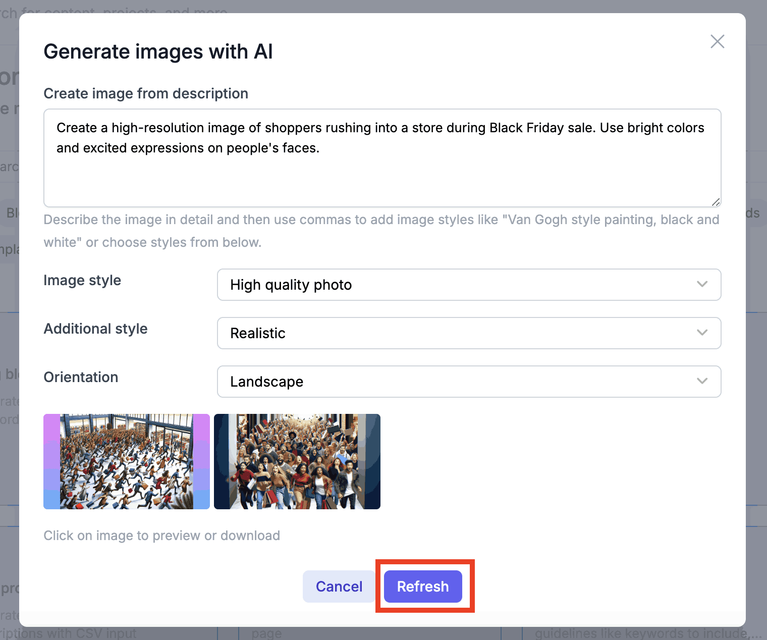 Regenerating AI image on Narrato