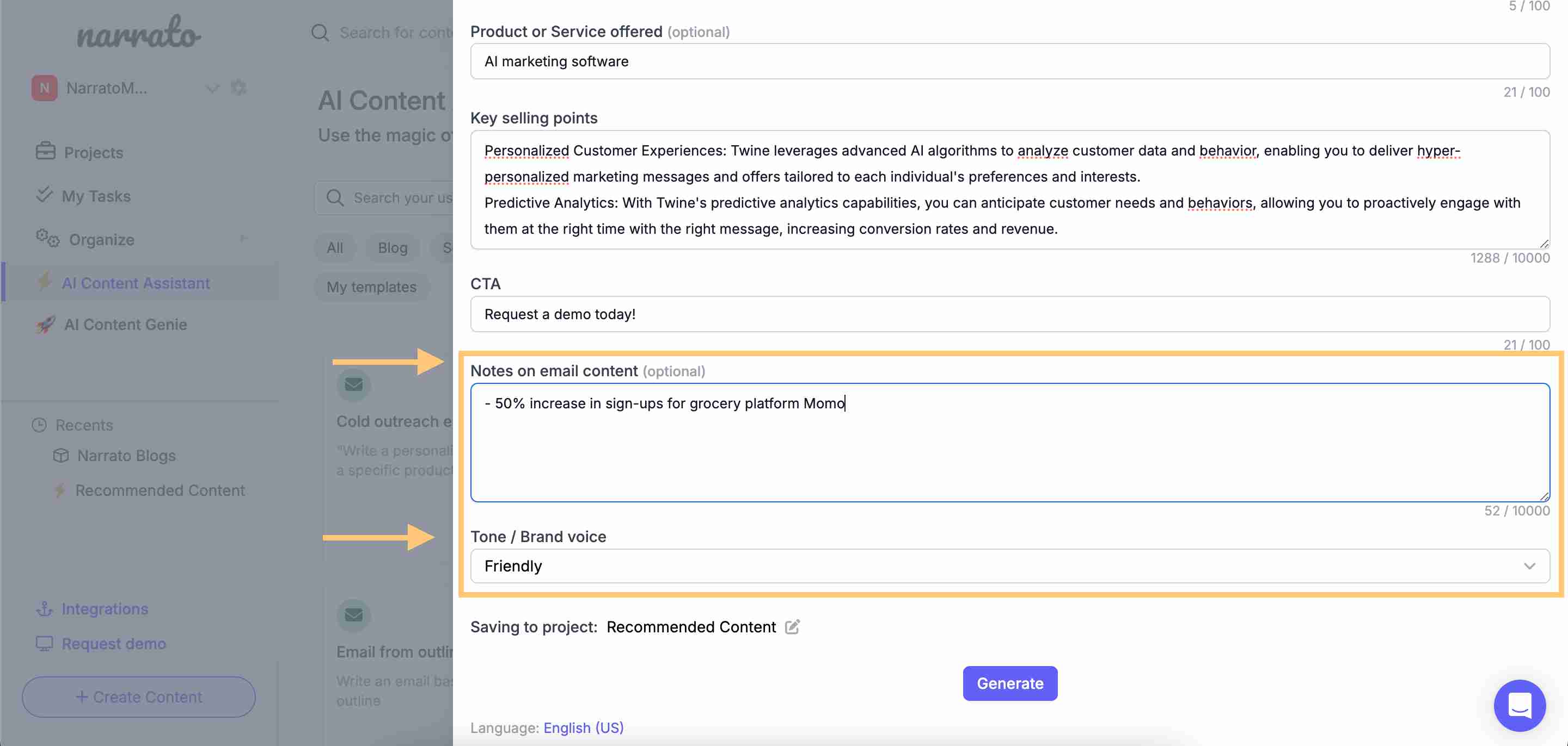 Adjusting the parameters of the AI sales email sequence generator