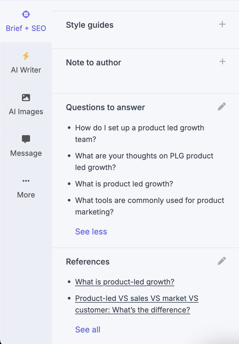 AI-generated SEO briefs with PAA questions for the FAQ section