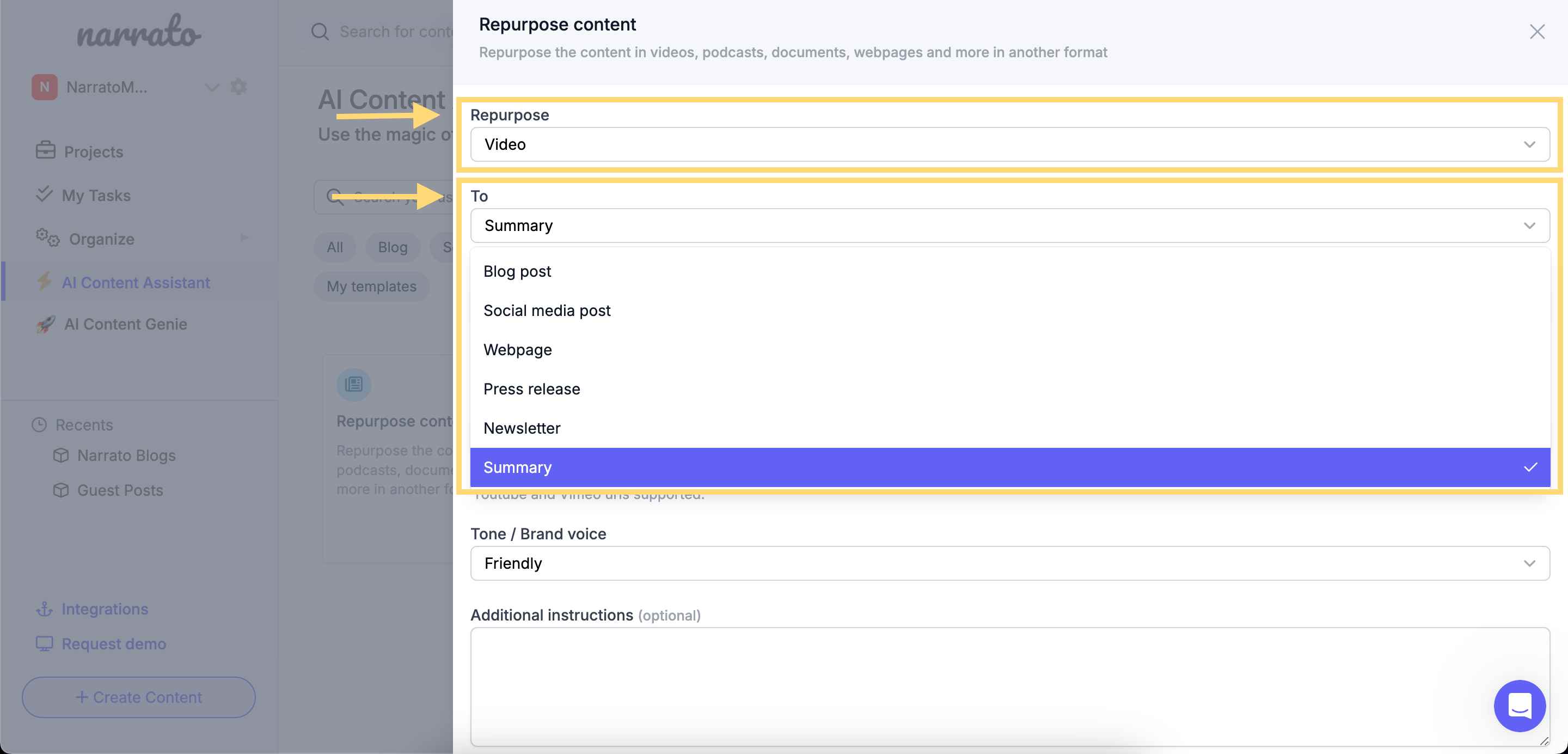 Choosing the original and output content format