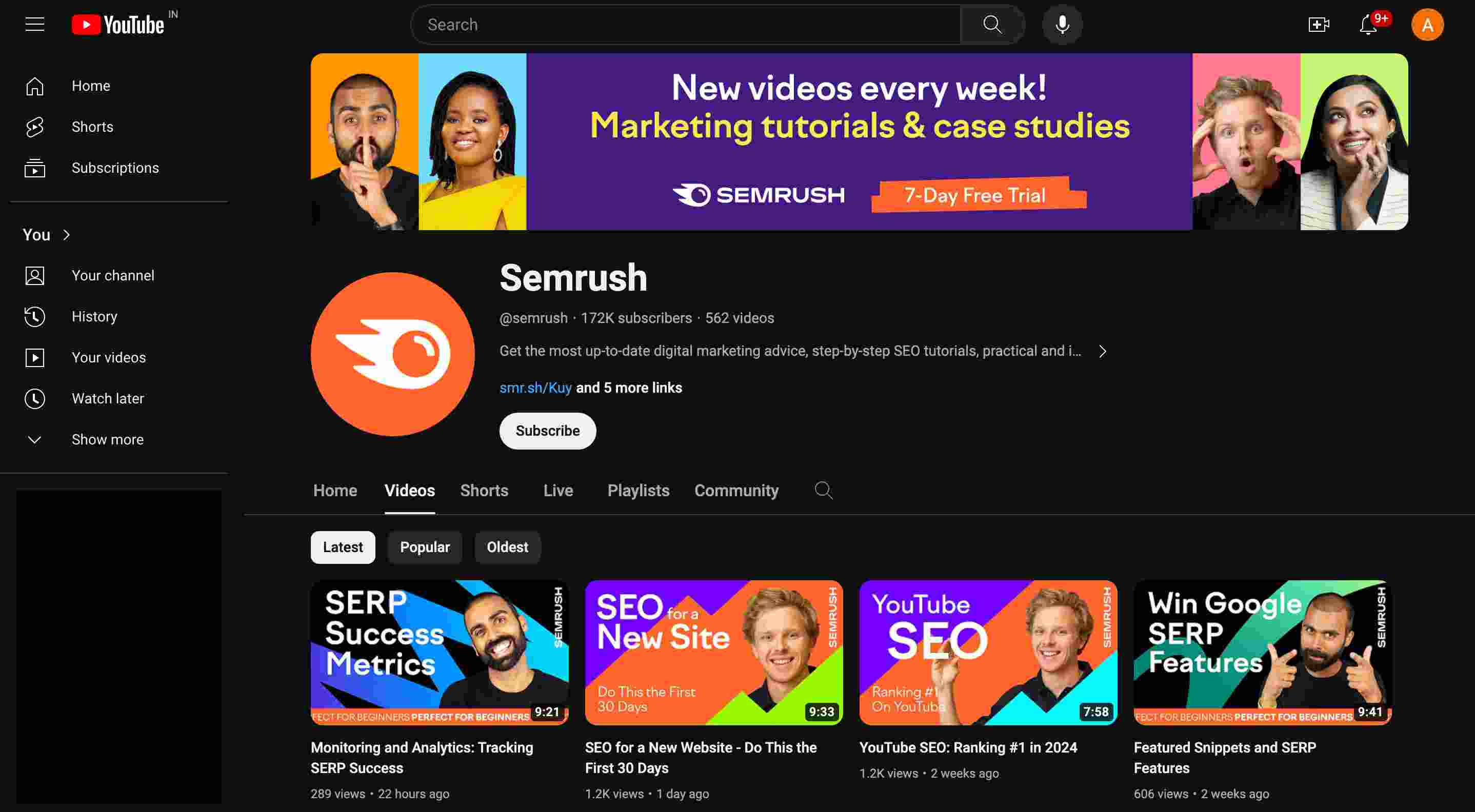 Semrush YouTube channel