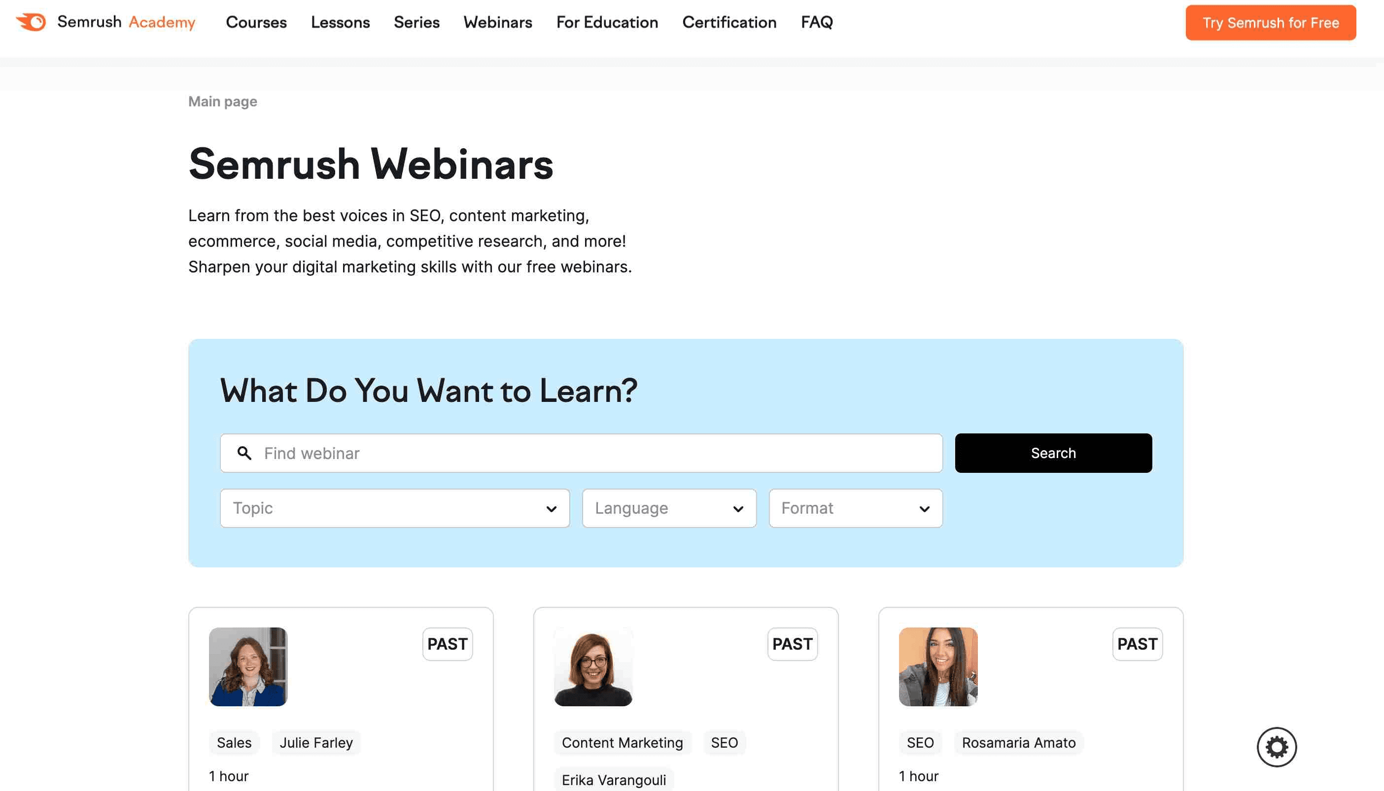 Semrush webinars