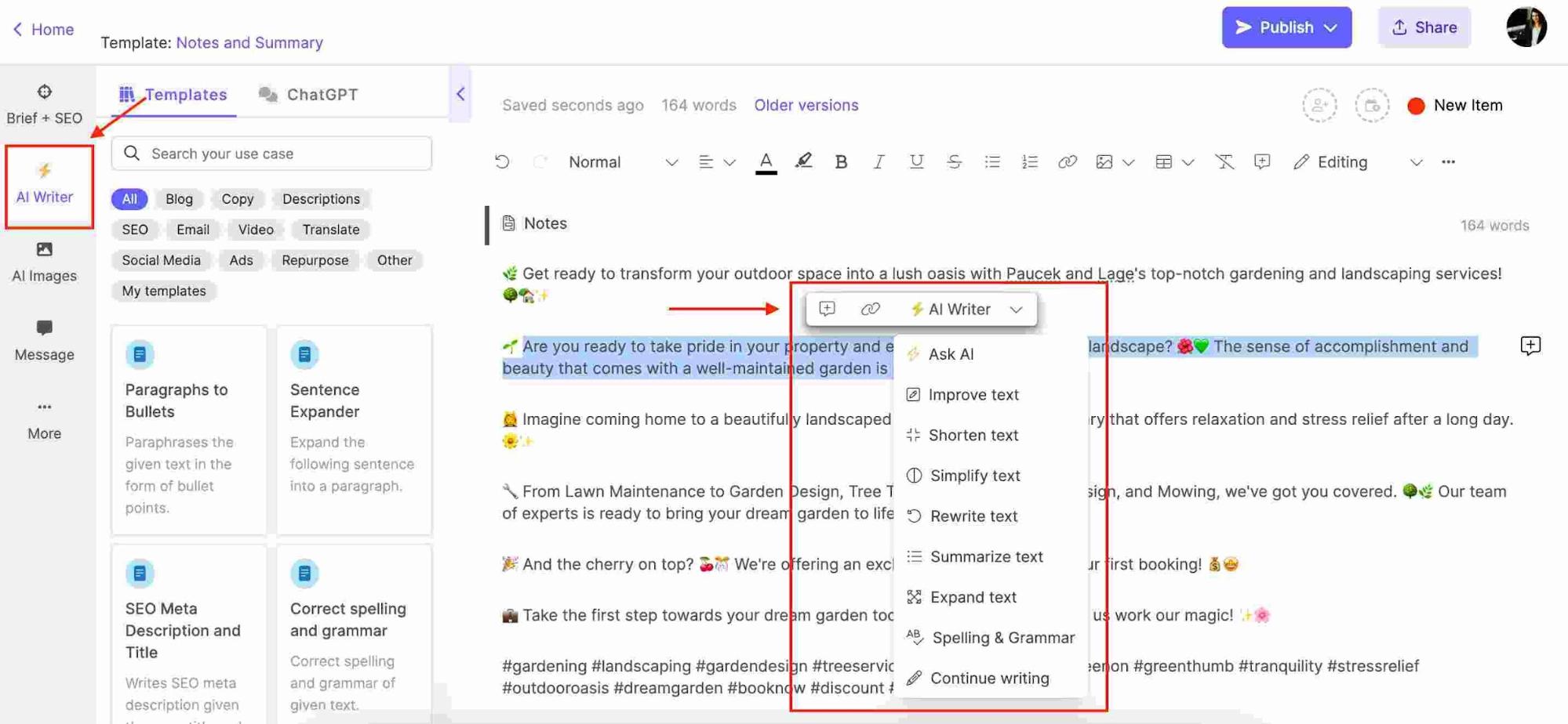 Narrato’s content enhancement tools