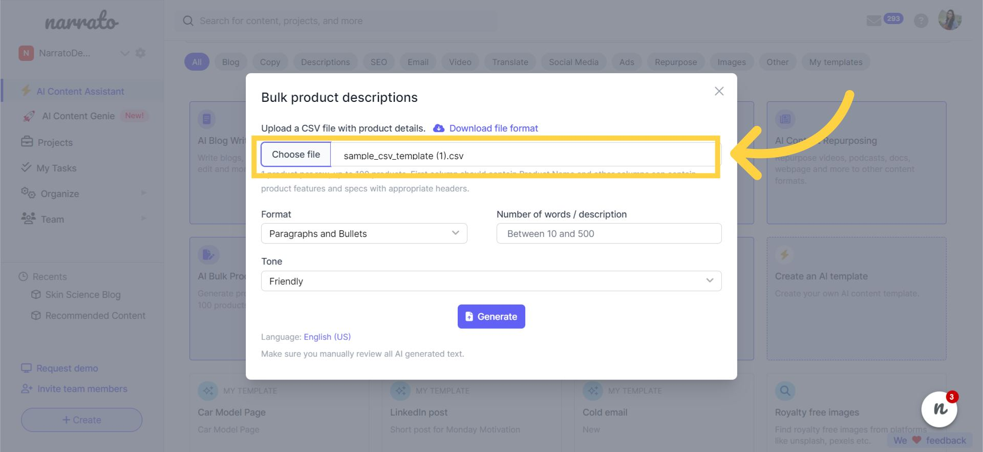 Uploading the filled-in CSV file