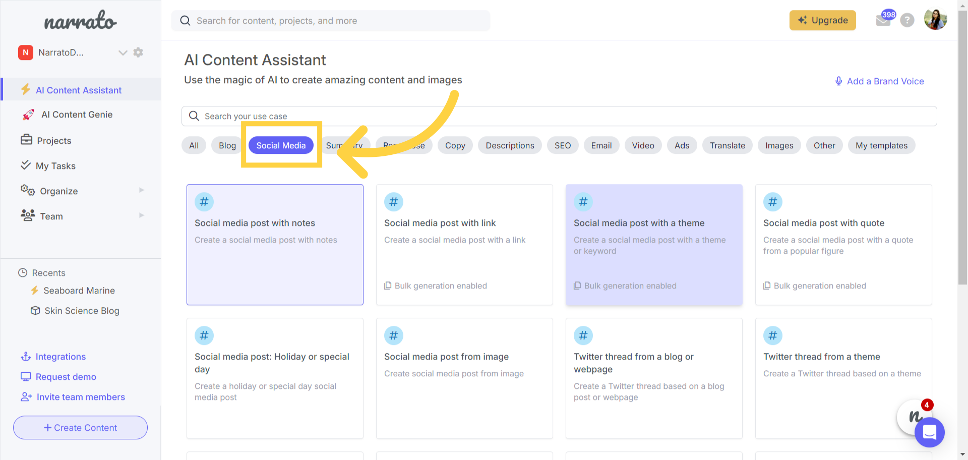 Content categories in AI Content Assistant