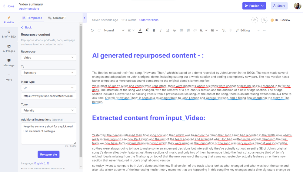 AI for sales content creation - content repurposing
