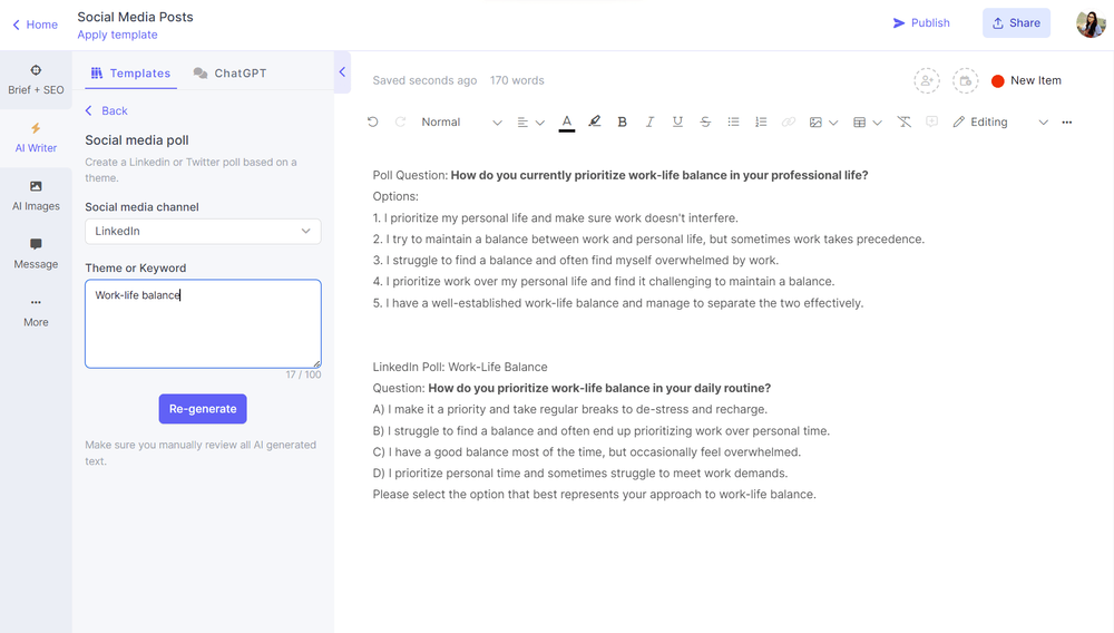 AI for social media content generation  for polls