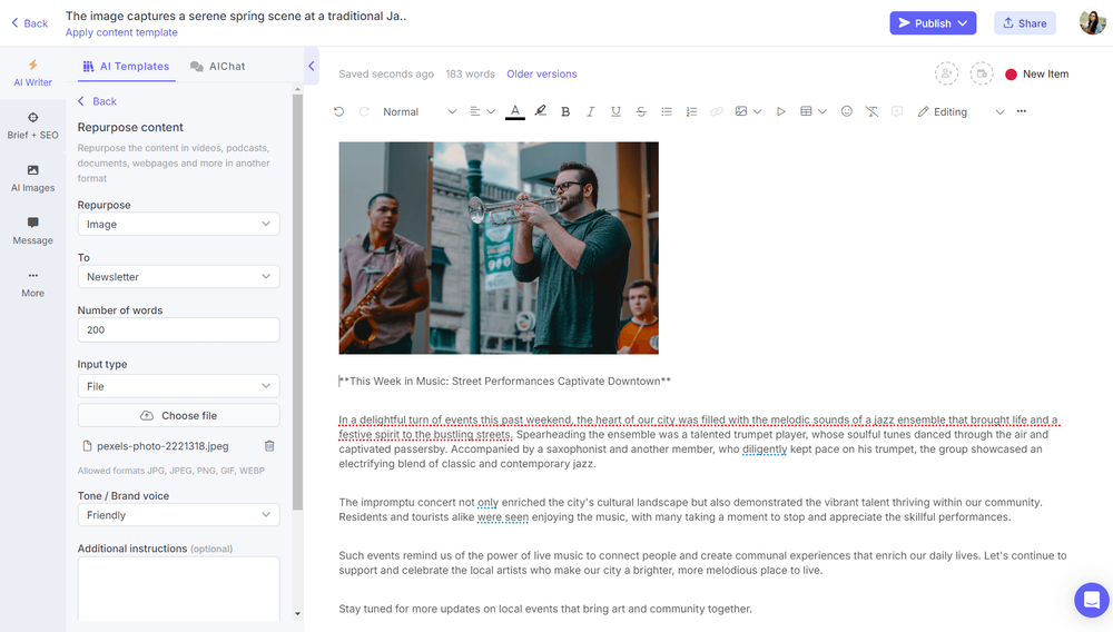 AI content repurposing - image to newsletter