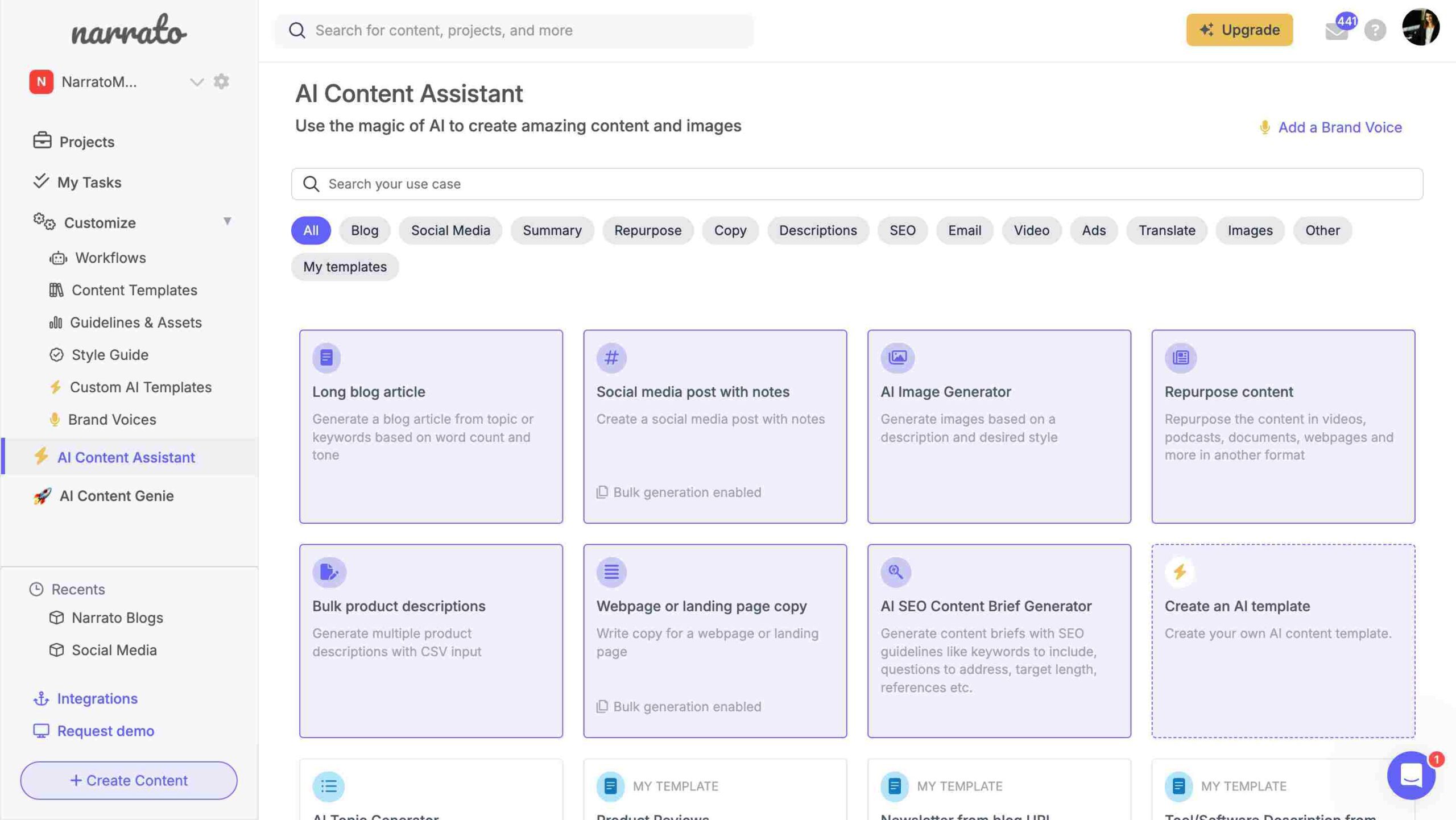 Narrato AI content creation tool