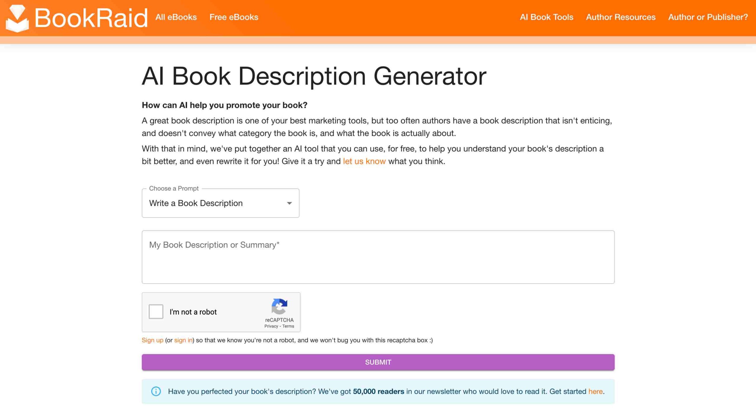 BookRaid AI Book Description Generator