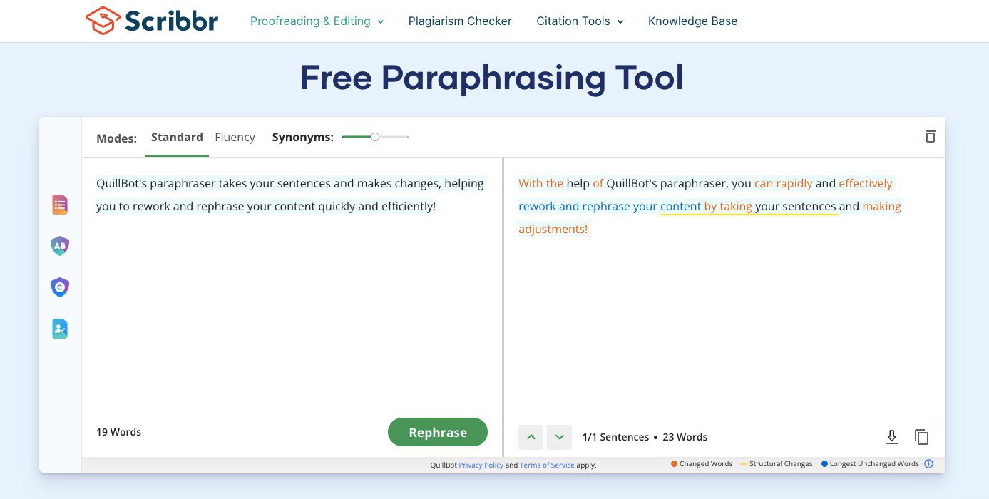 Scribbr AI rewriting tools