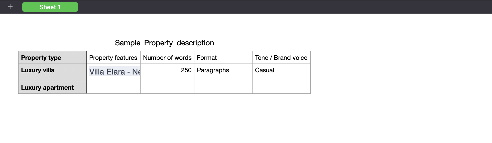 CSV file for real estate listings