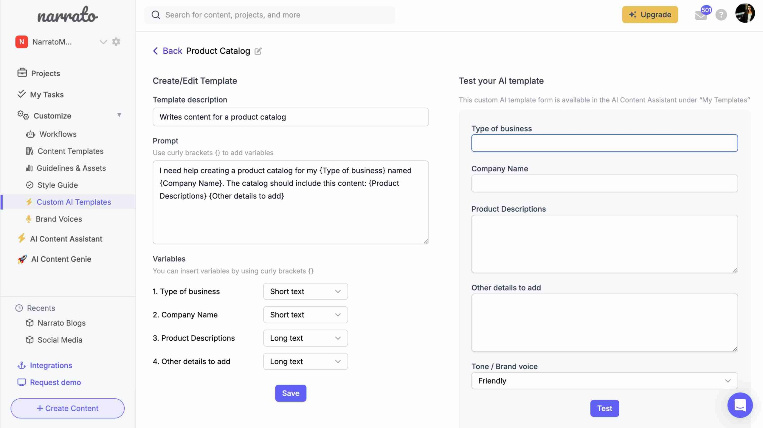 Adding prompt for the custom AI template