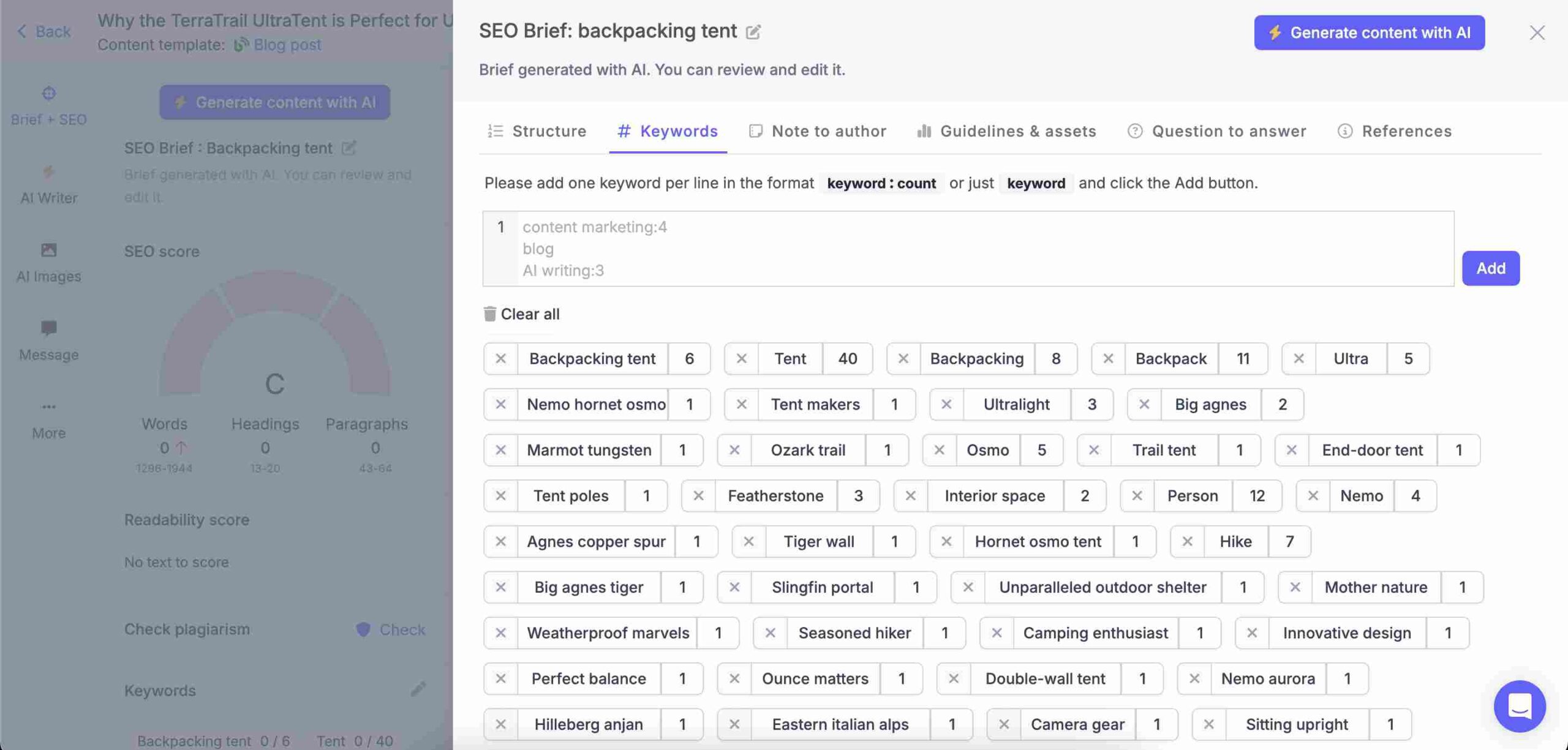 AI-generated SEO brief