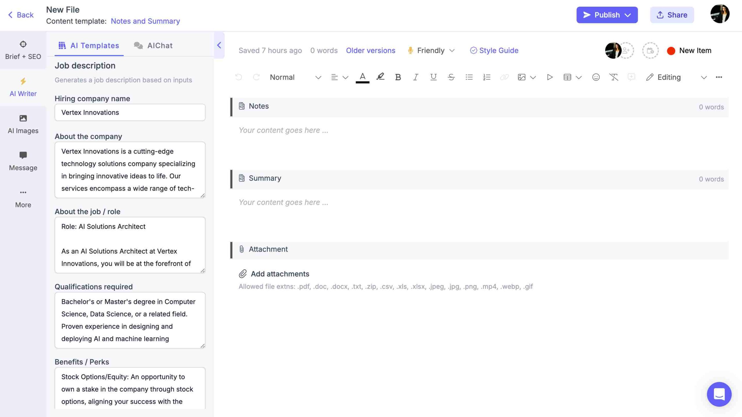 fill out input fields in the AI job description generator