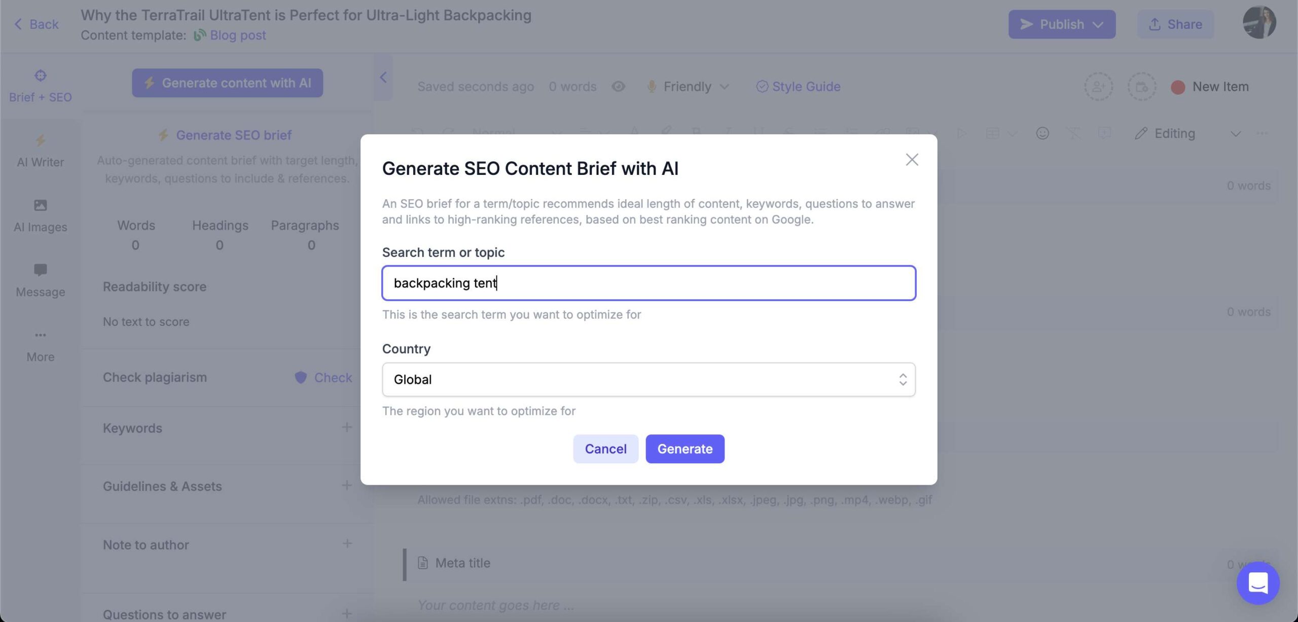 Generating an SEO brief