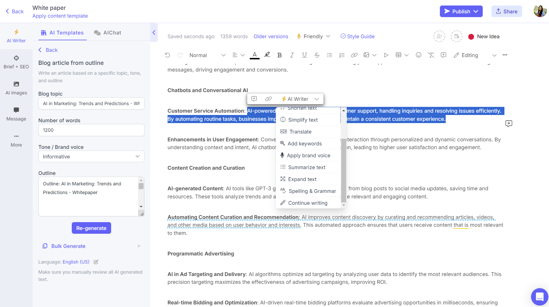 AI content repurposing tool on Narrato