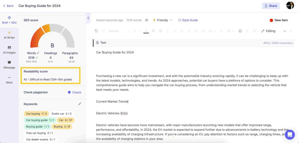 Readability score to Humanize AI Content