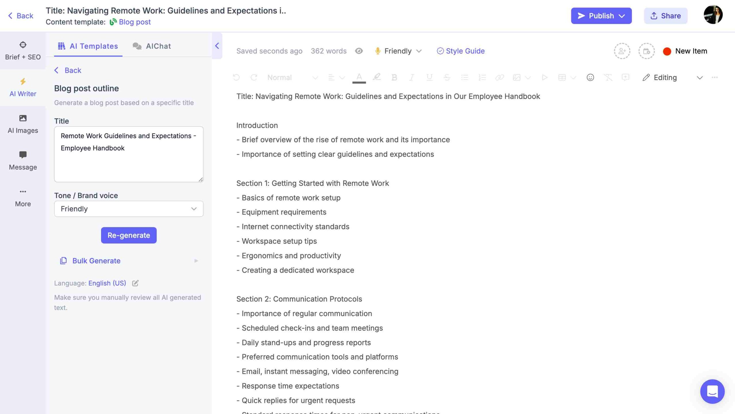 Generating outline for HR and Internal Communication Content