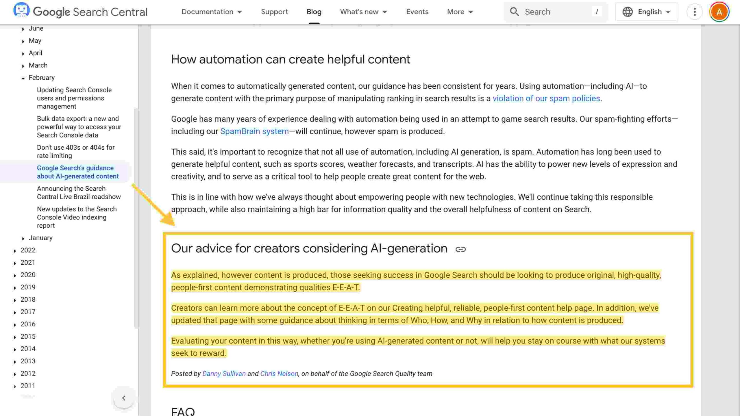 Google guidelines for AI-generated content