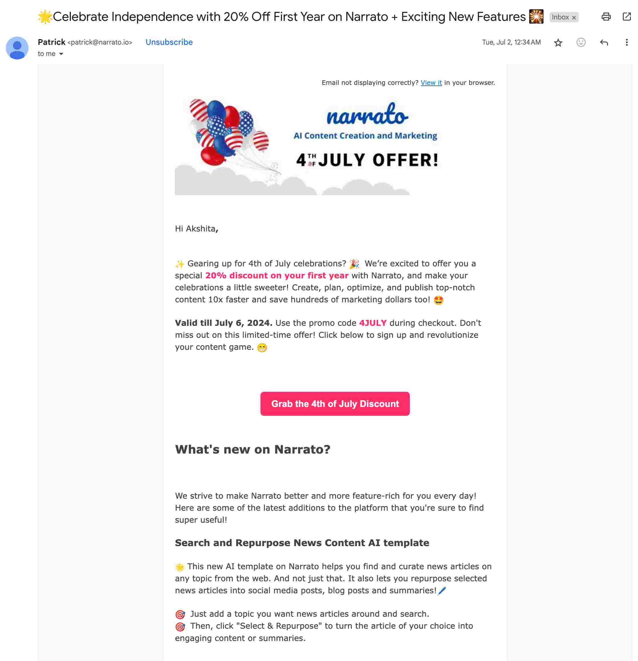 Newsletter email writing examples