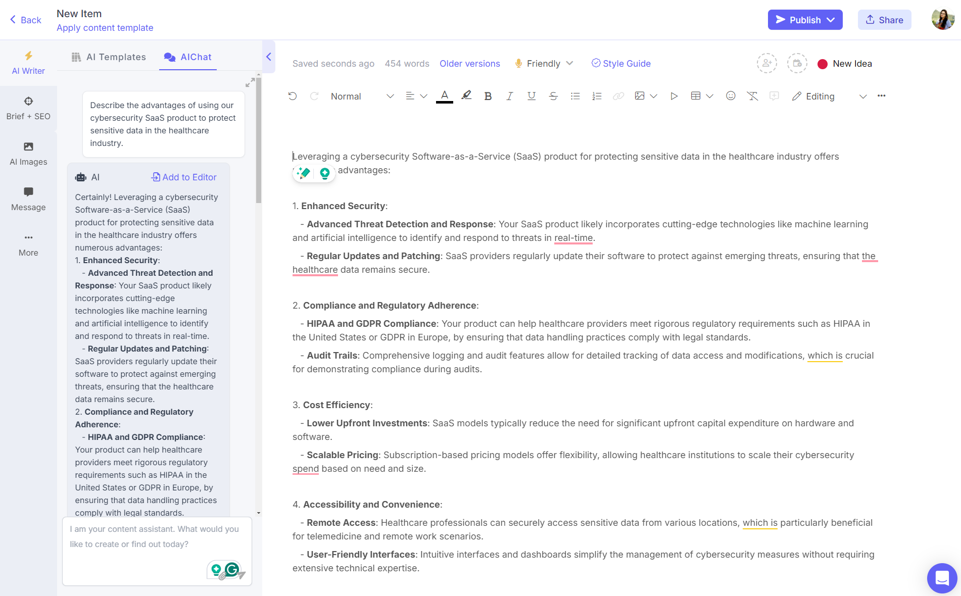 ChatGPT prompts for SaaS social media content used on Narrato AI Chat